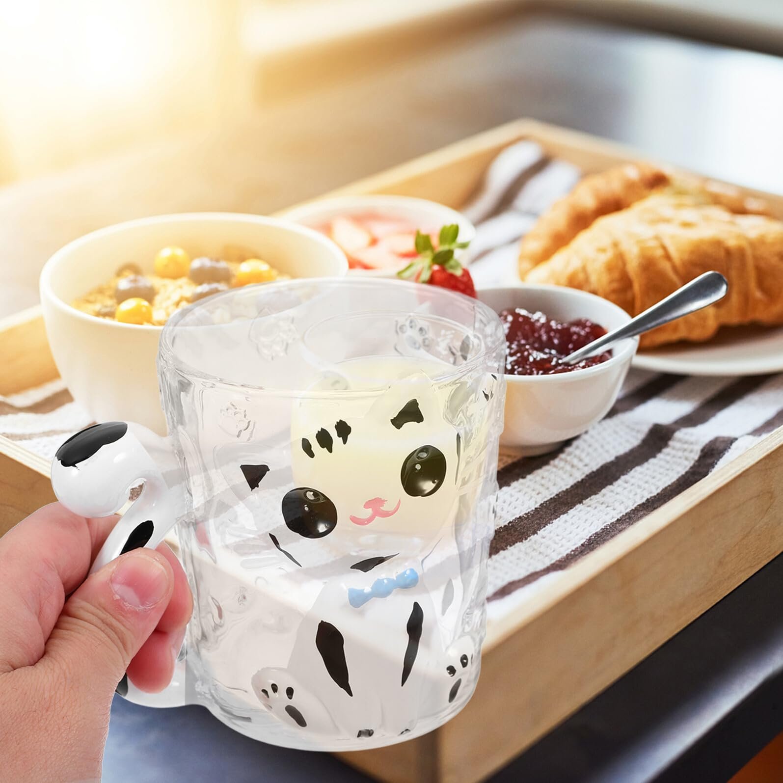 Кухоль Toyvian Скляний, розписаний вручну, з милим котячим малюнком, фото №8 Кухоль Toyvian Скляний, розписаний вручну, з милим котячим малюнком, фото №8