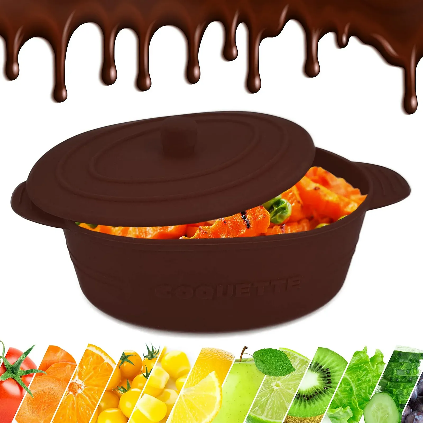 Набір пароварок для духовки 4 шт силіконові з кришкою коричневі 280 мл, фото №5