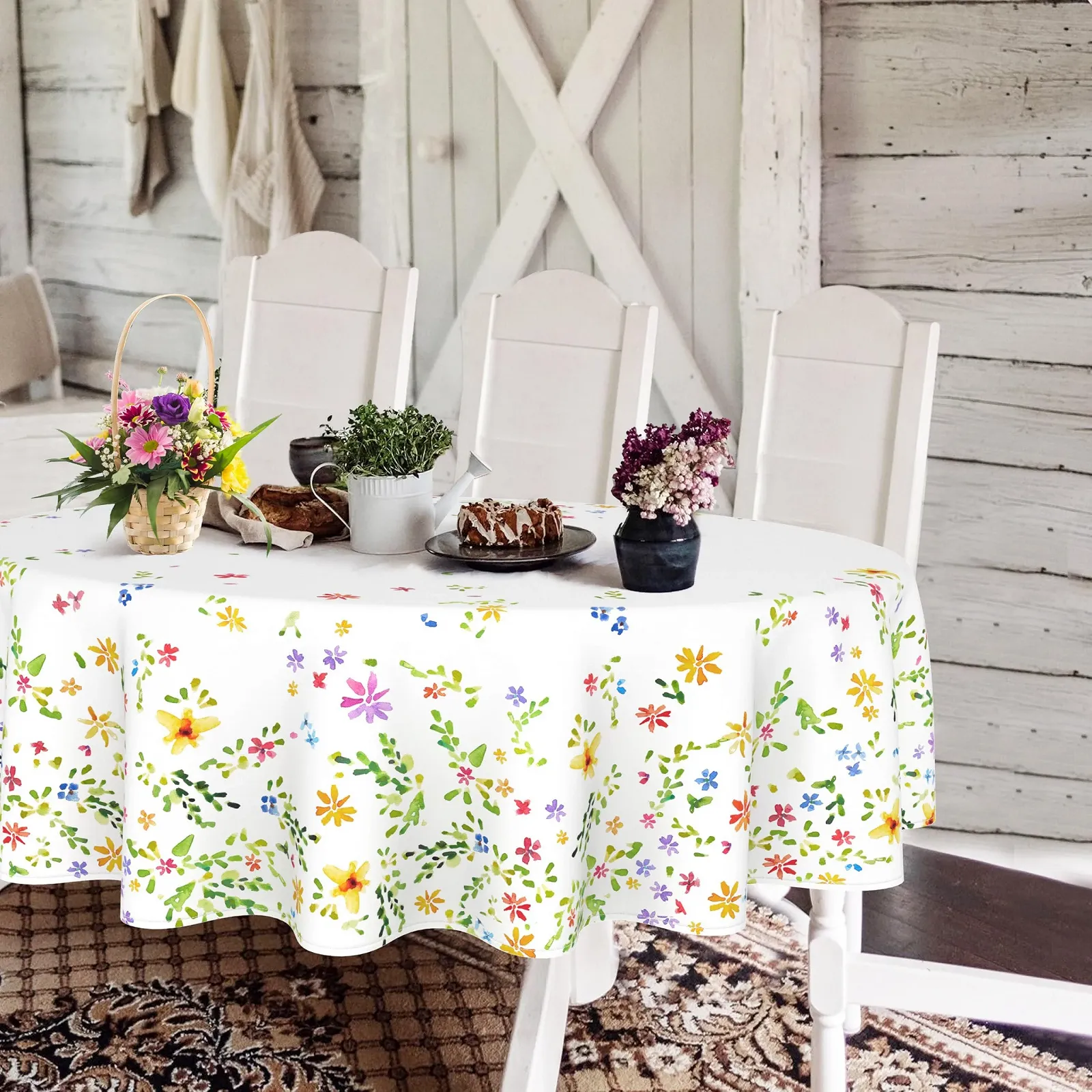 Скатертина Yighty Floral Oval Spring Watercolor Flower Country Style Polyester Waterproof, фото №1