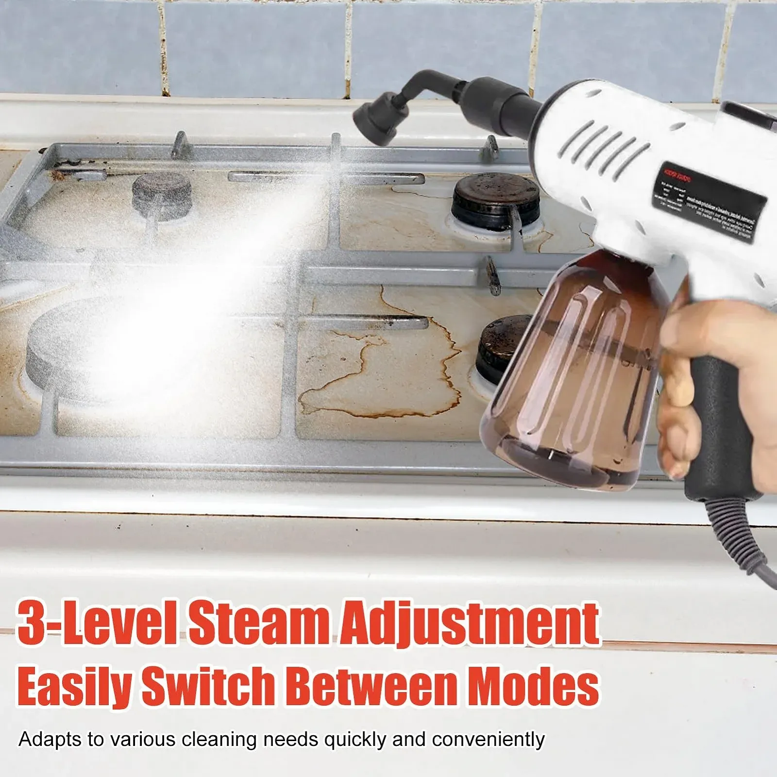 Пароочисник ручний портативний 1200 W 3 рівні температури Цифровий дисплей Білий EU, фото №4