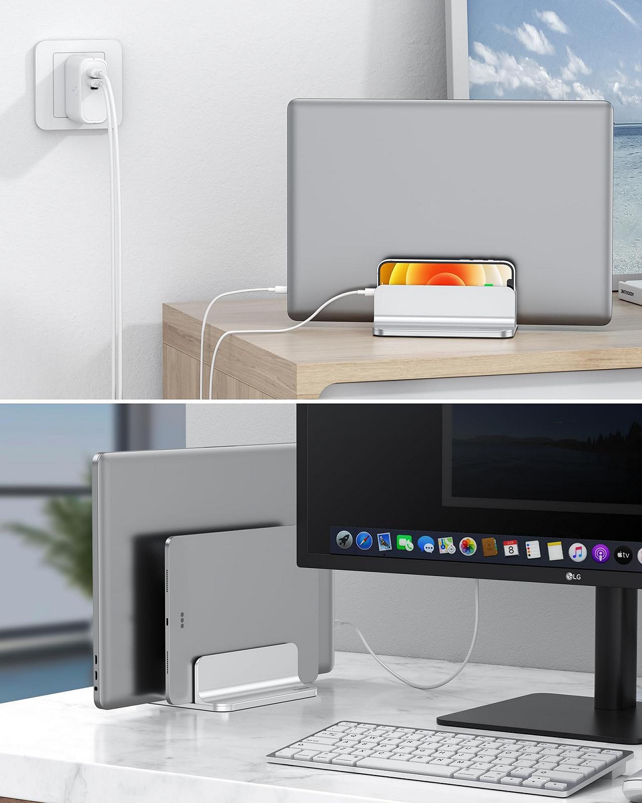 Вертикальная Подставка OMOTON для двух ноутбуков до 17.3 дюймов Серебристый, фото №6