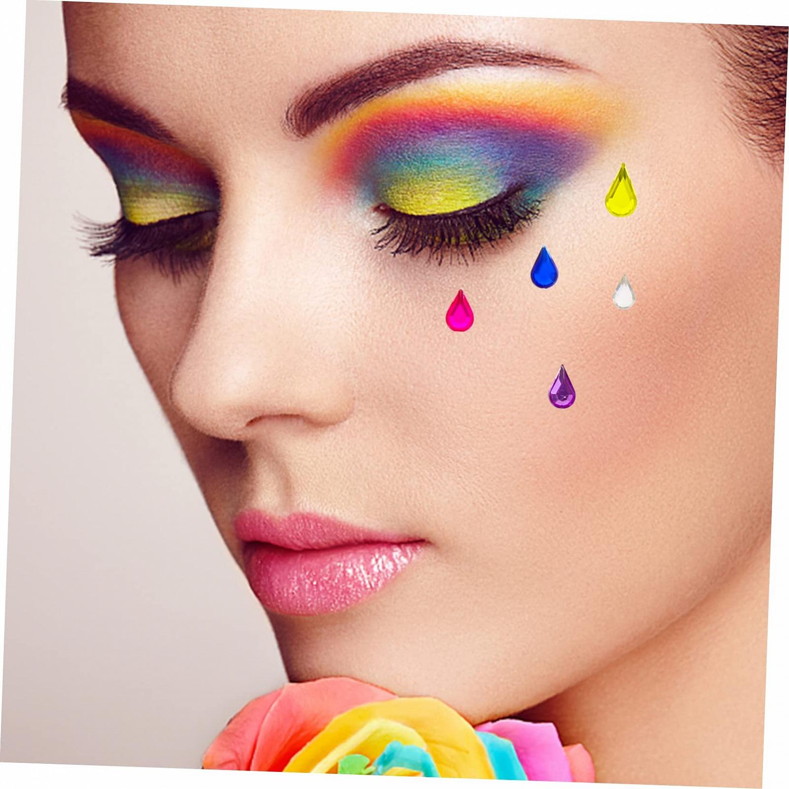 Наклейки самоклейні з камінням 5 аркушів для дівчат та хлопців для прикраси очей та обличчя для макіяжу, костюмованих вечірок та фестивалів, універсальні, фото №2