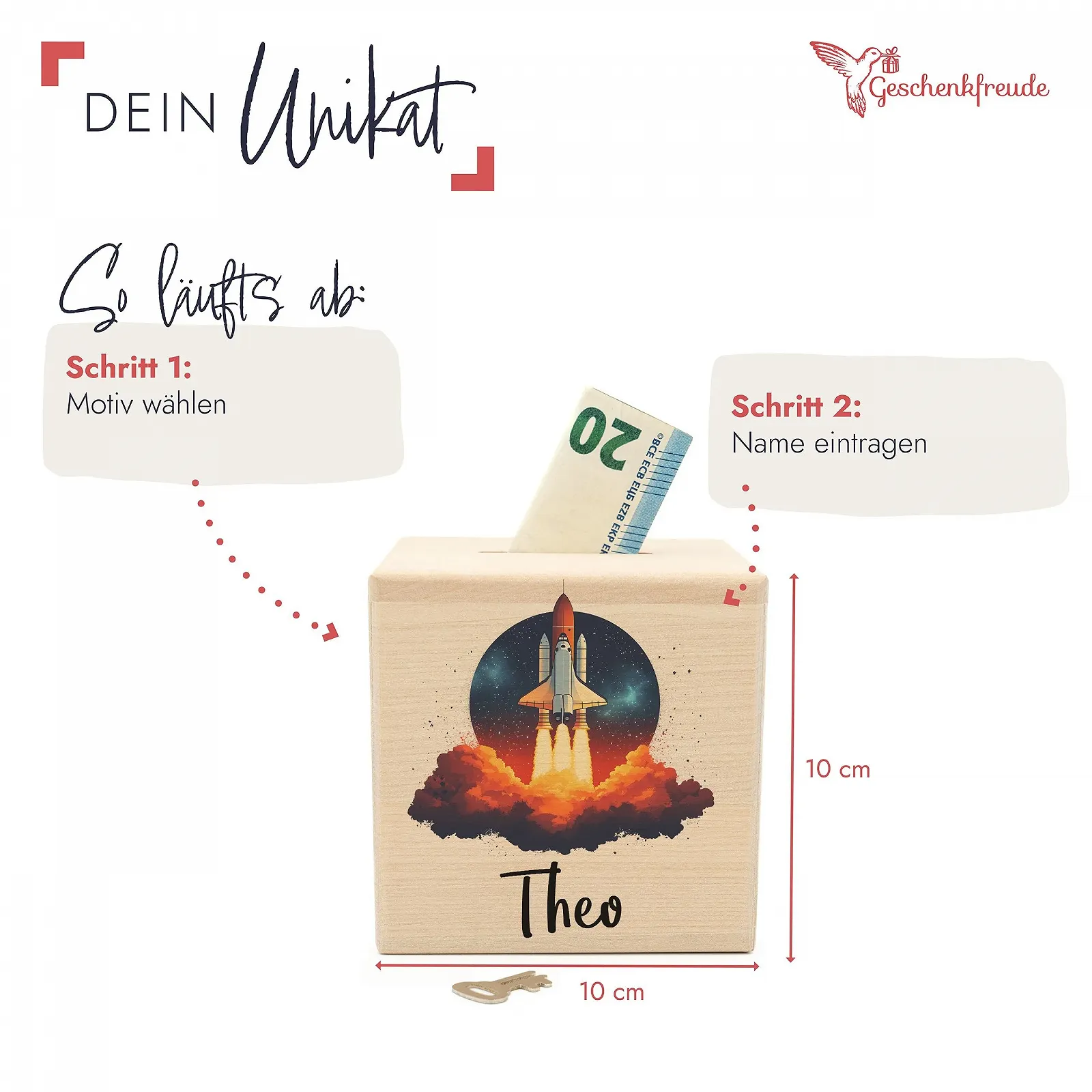 Копилка Geschenkfreude Астронавт Ракета Деревянная 10 x 10 x 10 см, фото №2