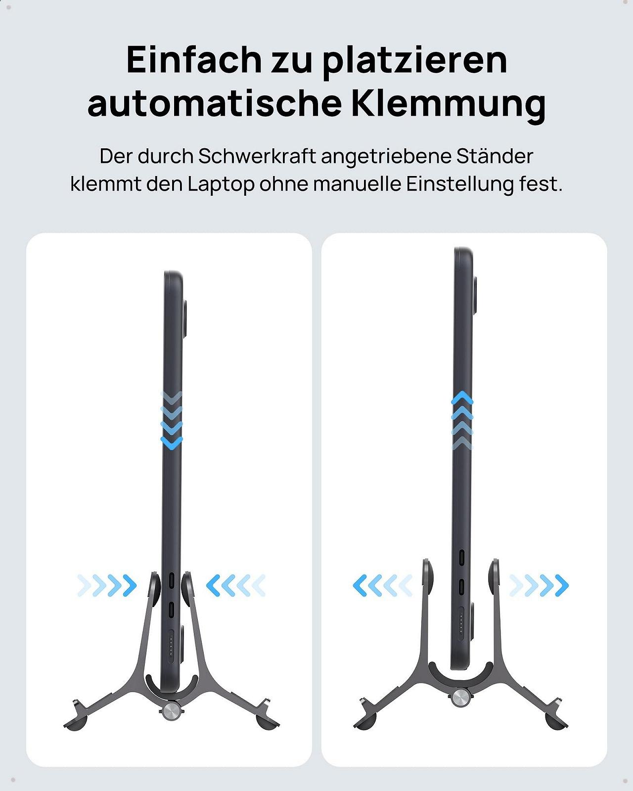 Підставка для ноутбука SODI Вертикальна Автоматична Регульована Алюмінієва Сіра Сумісна з MacBook Pro, MacBook Air до 17.3 дюймів, фото №2