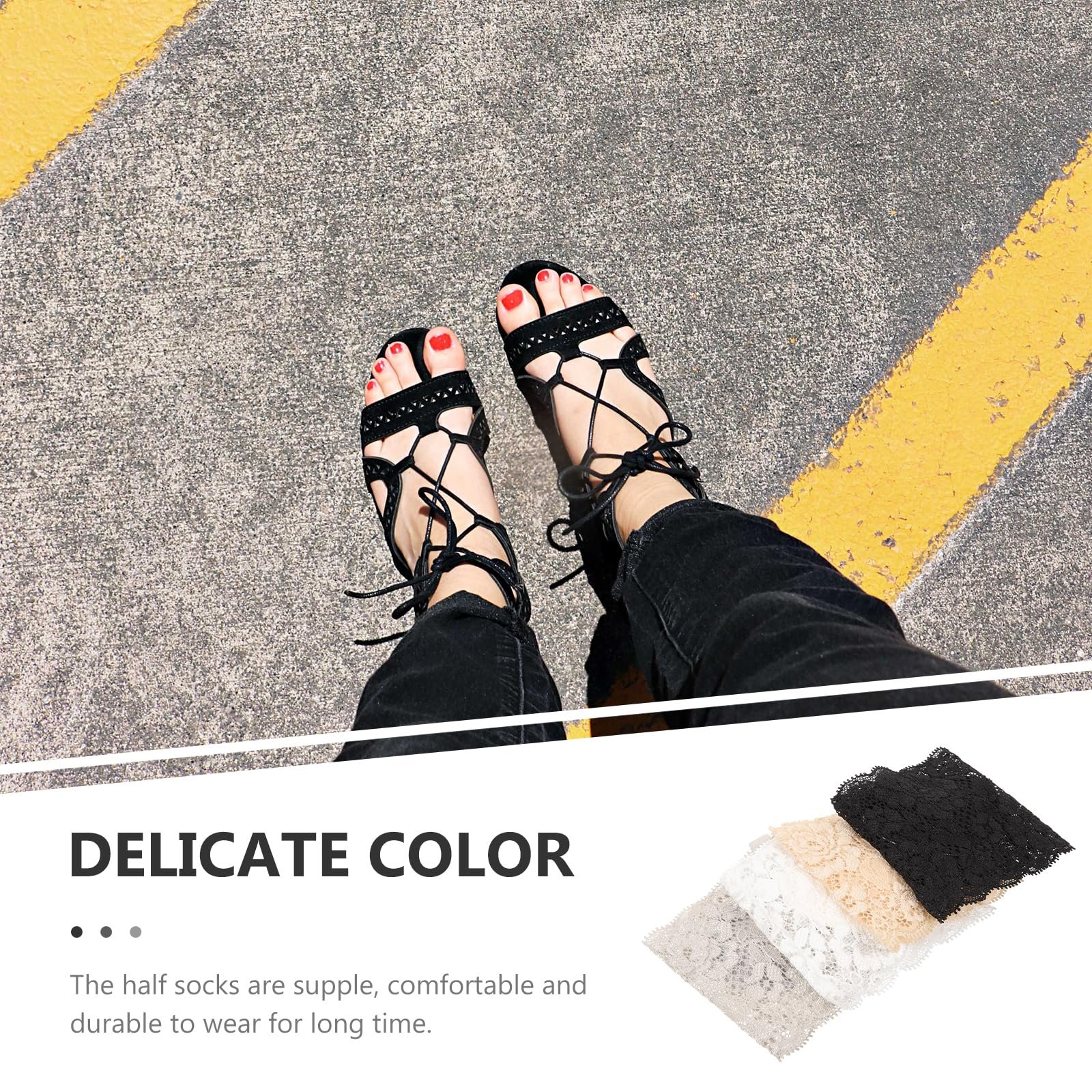 Носки PACKOVE женские полуноски для высоких каблуков, невидимые, с кружевом, открытые - 4 пары, фото №3