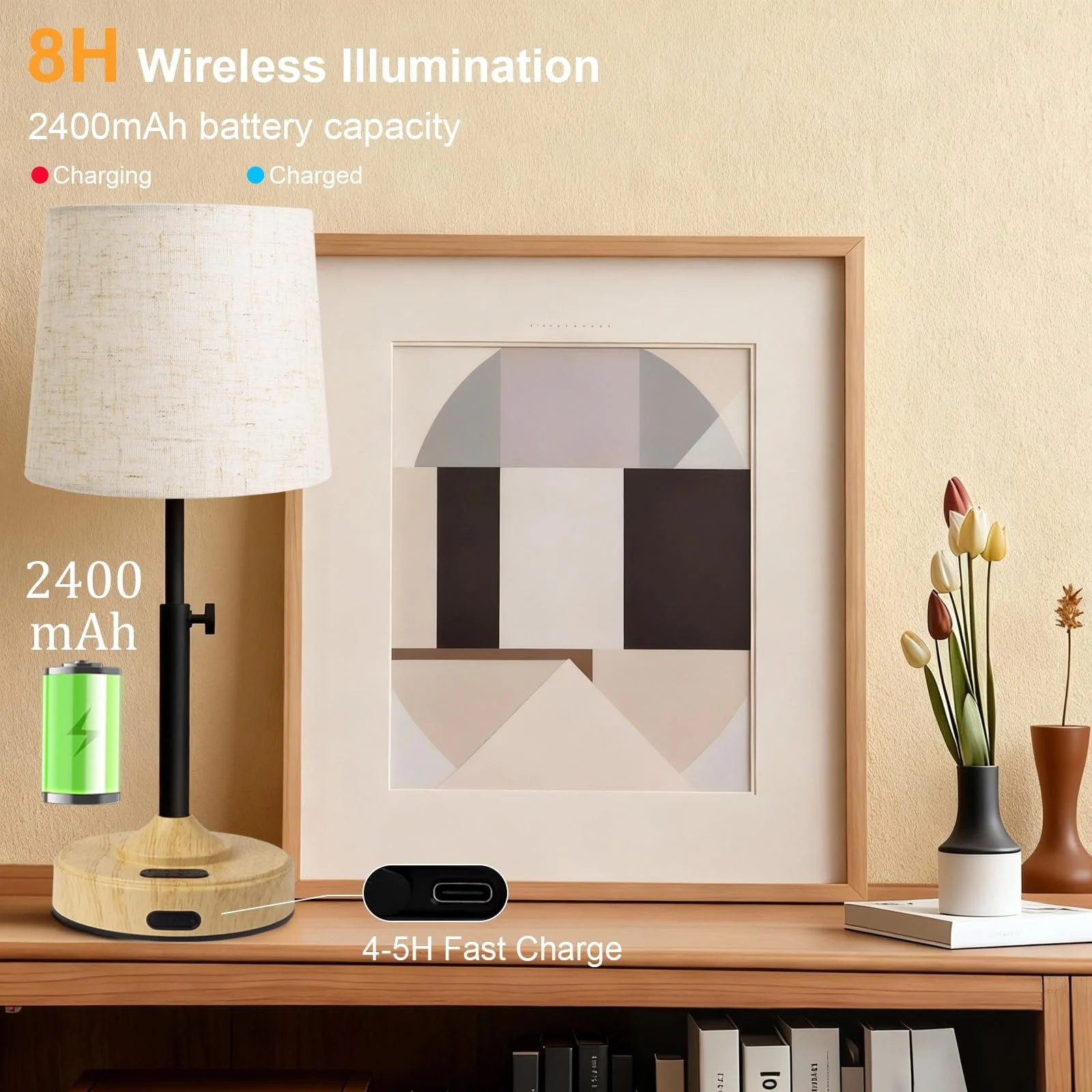 Настільна лампа бездротова сенсорна 2700 K - 5000 K з таймером та лляним абажуром комплект з 2 шт., фото №4
