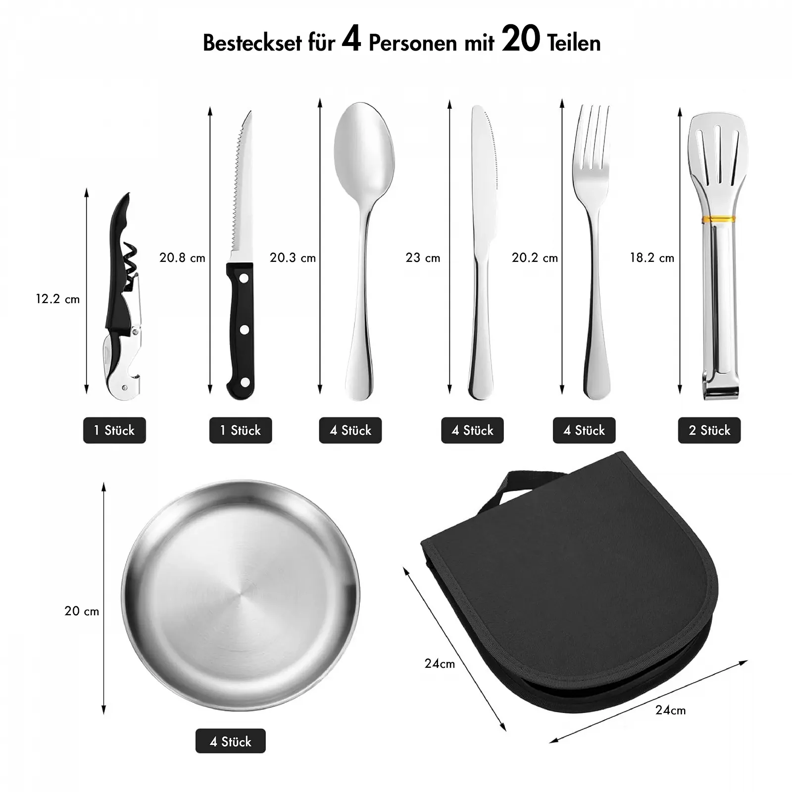 Набір столових приборів для кемпінгу з нержавіючої сталі (20 предметів на 4 персони): виделки, ножі та ложки, фото №2 Набір столових приборів для кемпінгу з нержавіючої сталі (20 предметів на 4 персони): виделки, ножі та ложки, фото №2