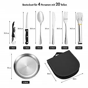 Набір столових приборів для кемпінгу з нержавіючої сталі (20 предметів на 4 персони): виделки, ножі та ложки ціна на synthetic.ua - Фото 1 Набір столових приборів для кемпінгу з нержавіючої сталі (20 предметів на 4 персони): виделки, ножі та ложки synthetic.ua - Фото 1