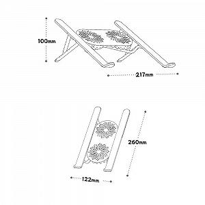 Подставка с охлаждением для ноутбука с двумя вентиляторами складная портативная алюминиевая Halterung Grigio synthetic.ua - Фото 1