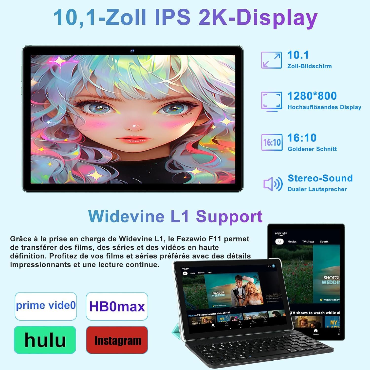 Планшет 10.1" Fezawio F11 (6+14)/128Gb 8 ядер Android 14 6000 mAh Бірюзовий , фото №5