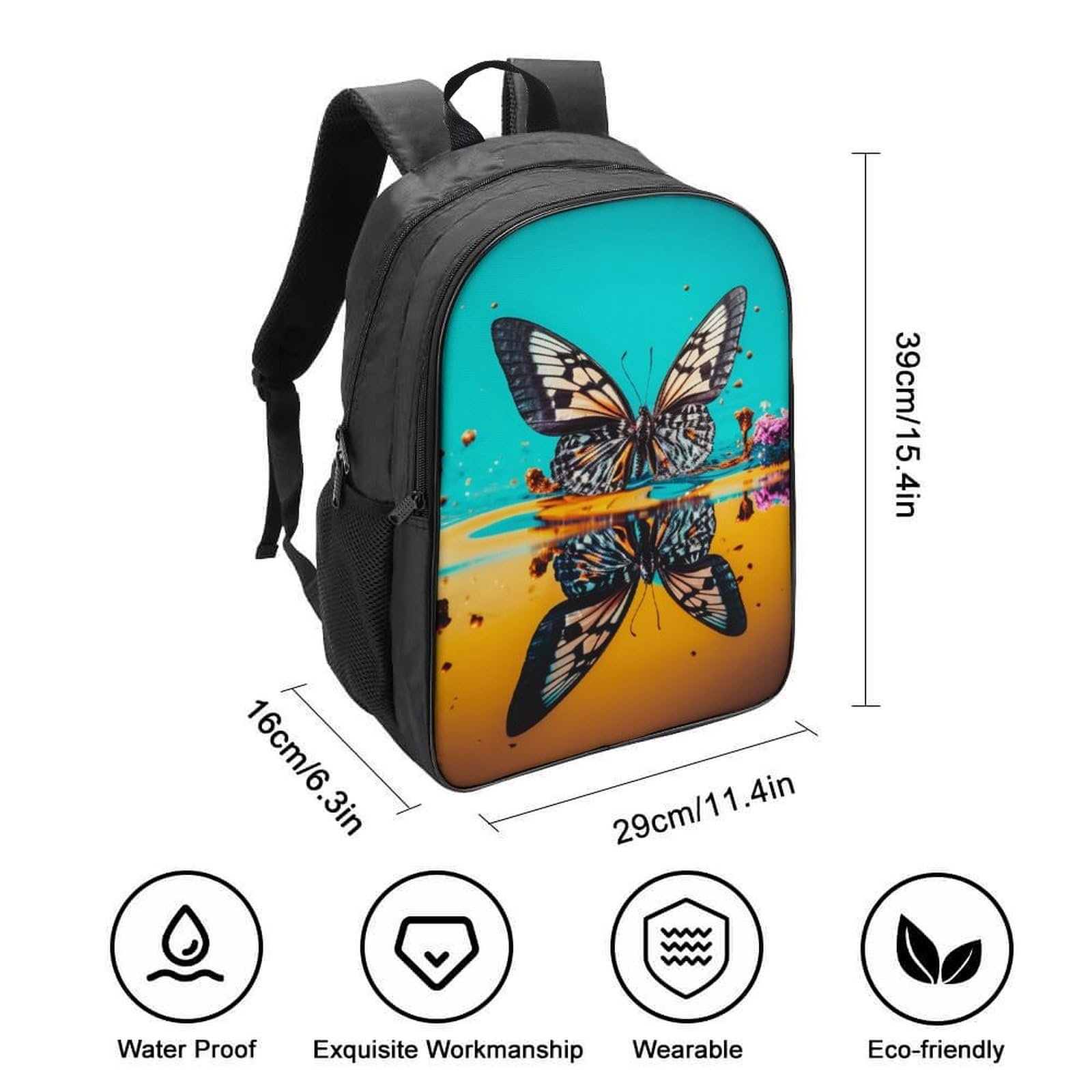 Ранец DPEOANEBN Butterfly 3D, детский, большой, с карманами, школьный, подарки к школе, 40x28x16 см, фото №2