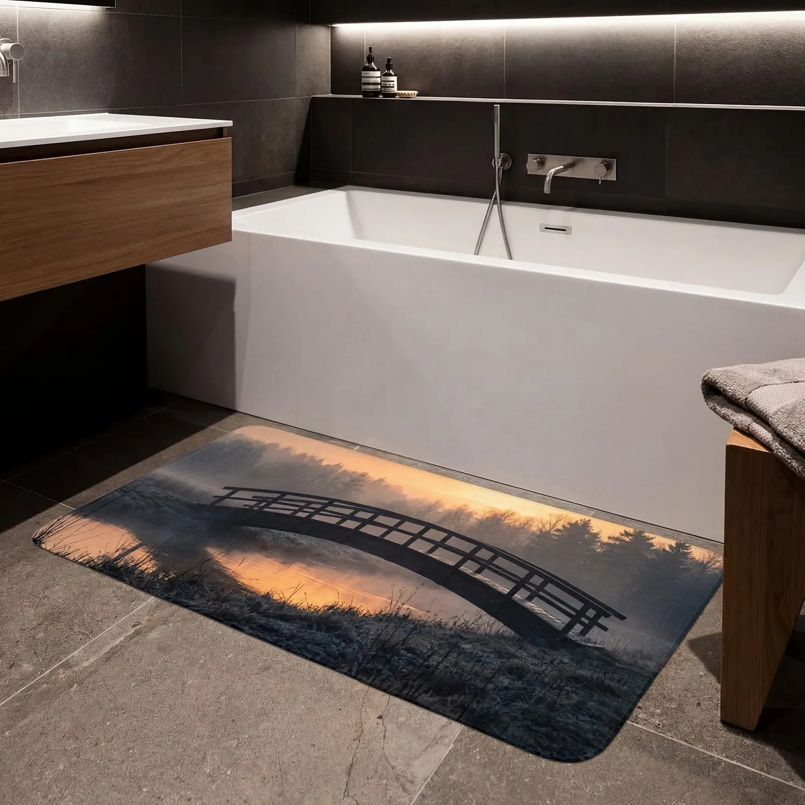 Килимок для ванної Badezimmer Deko 120x60 см прямокутний протиковзний Memory foam Misty Trees Water, фото №4 Килимок для ванної Badezimmer Deko 120x60 см прямокутний протиковзний Memory foam Misty Trees Water, фото №4