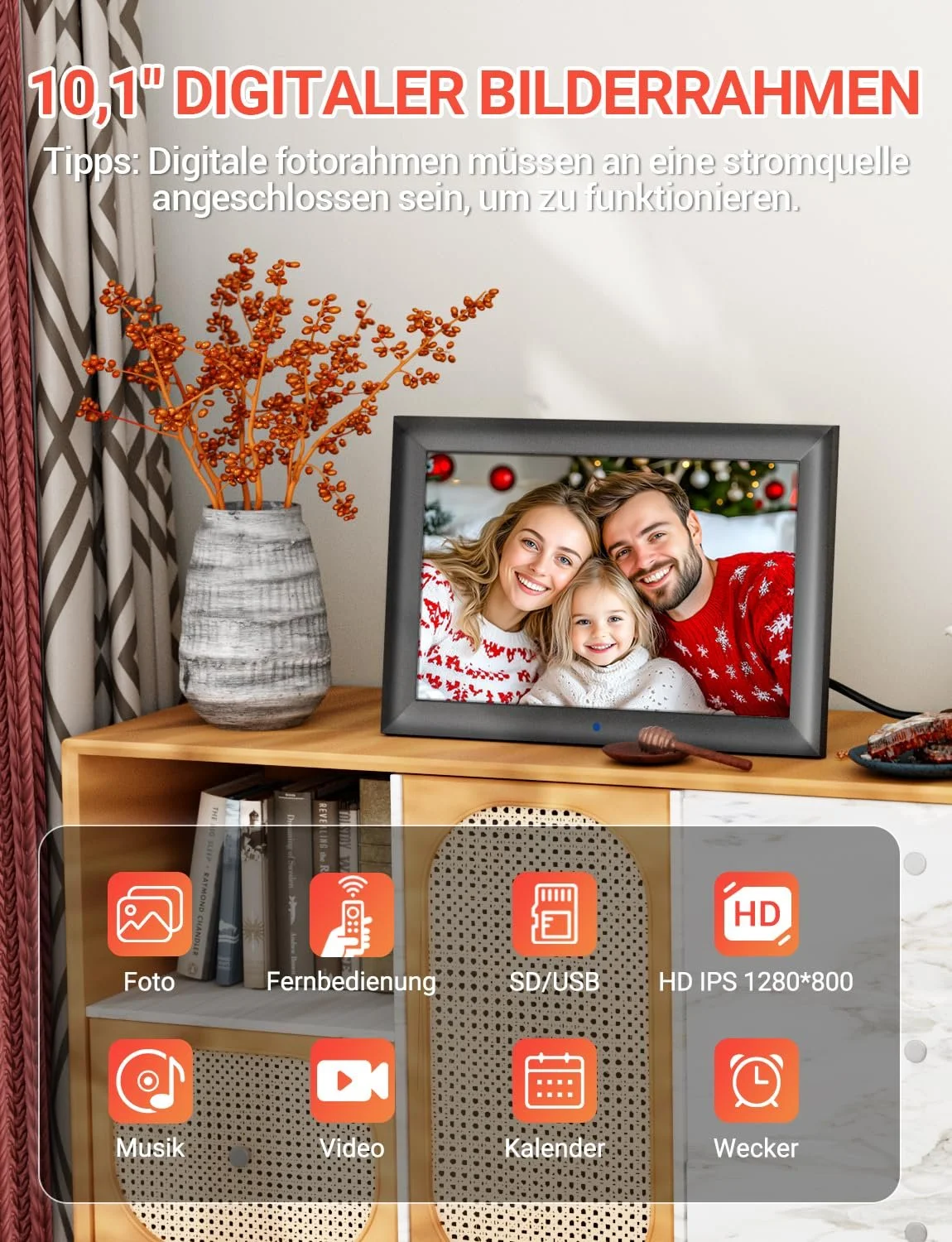Цифровая фоторамка OBVHNUA 10.1 дюймов 1280 x 800 IPS USB SD Автоповорот, фото №2 Цифровая фоторамка OBVHNUA 10.1 дюймов 1280 x 800 IPS USB SD Автоповорот, фото №2