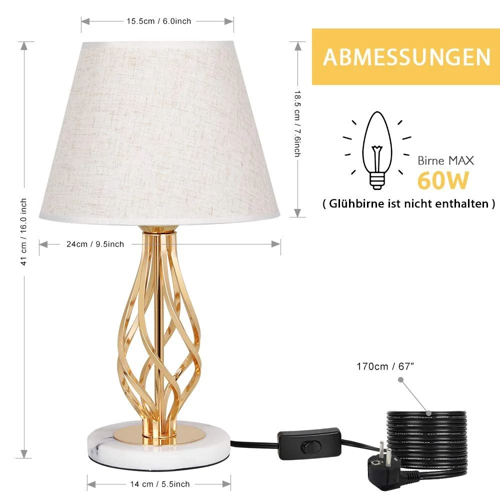 Настільні лампи LIANTRAL Набір 2 шт. Мармурова основа Лляний абажур Рожеве золото, фото №2