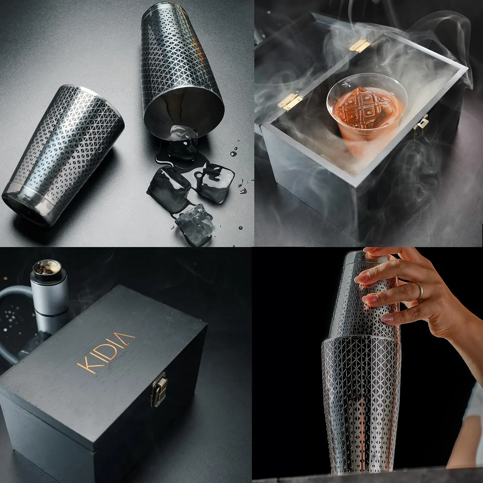 Шейкер Бостон Kidia Professional 304 Нержавеющая сталь с черным геометрическим узором, фото №2