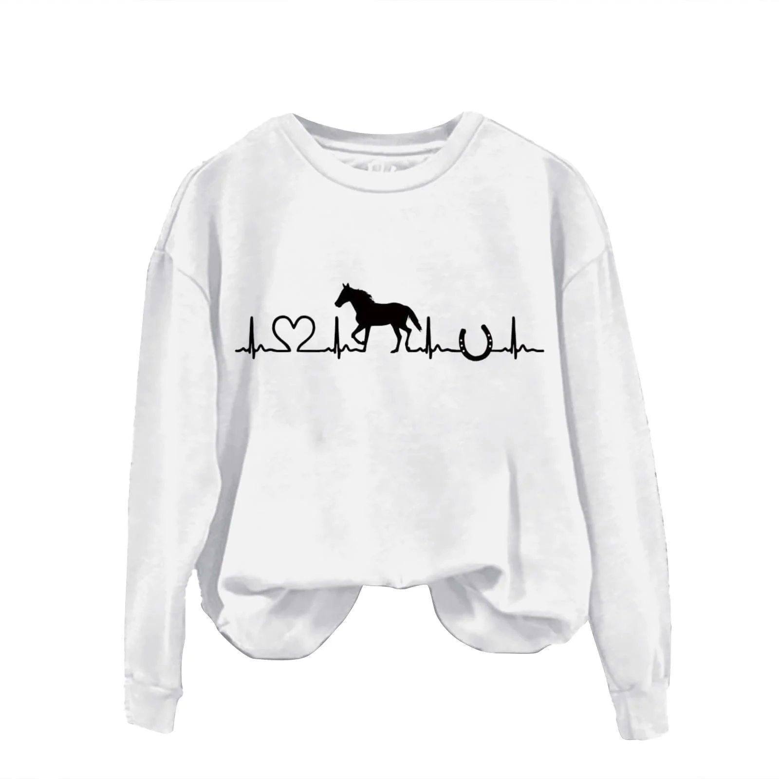 Женский свитер на День святого Валентина, свитшот для любителей лошадей, милый рисунок сердцебиения, рубашка с длинными рукавами и круглым вырезом, пуловер, подарки для любителей лошадей, фото №2