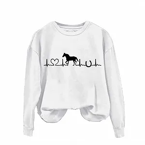 Женский свитер на День святого Валентина, свитшот для любителей лошадей, милый рисунок сердцебиения, рубашка с длинными рукавами и круглым вырезом, пуловер, подарки для любителей лошадей synthetic.ua - Фото 1