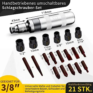 Набір ударних викруток з екстракторами AKM 3/8" 21 одиниця S2 сталь synthetic.ua - Фото 1