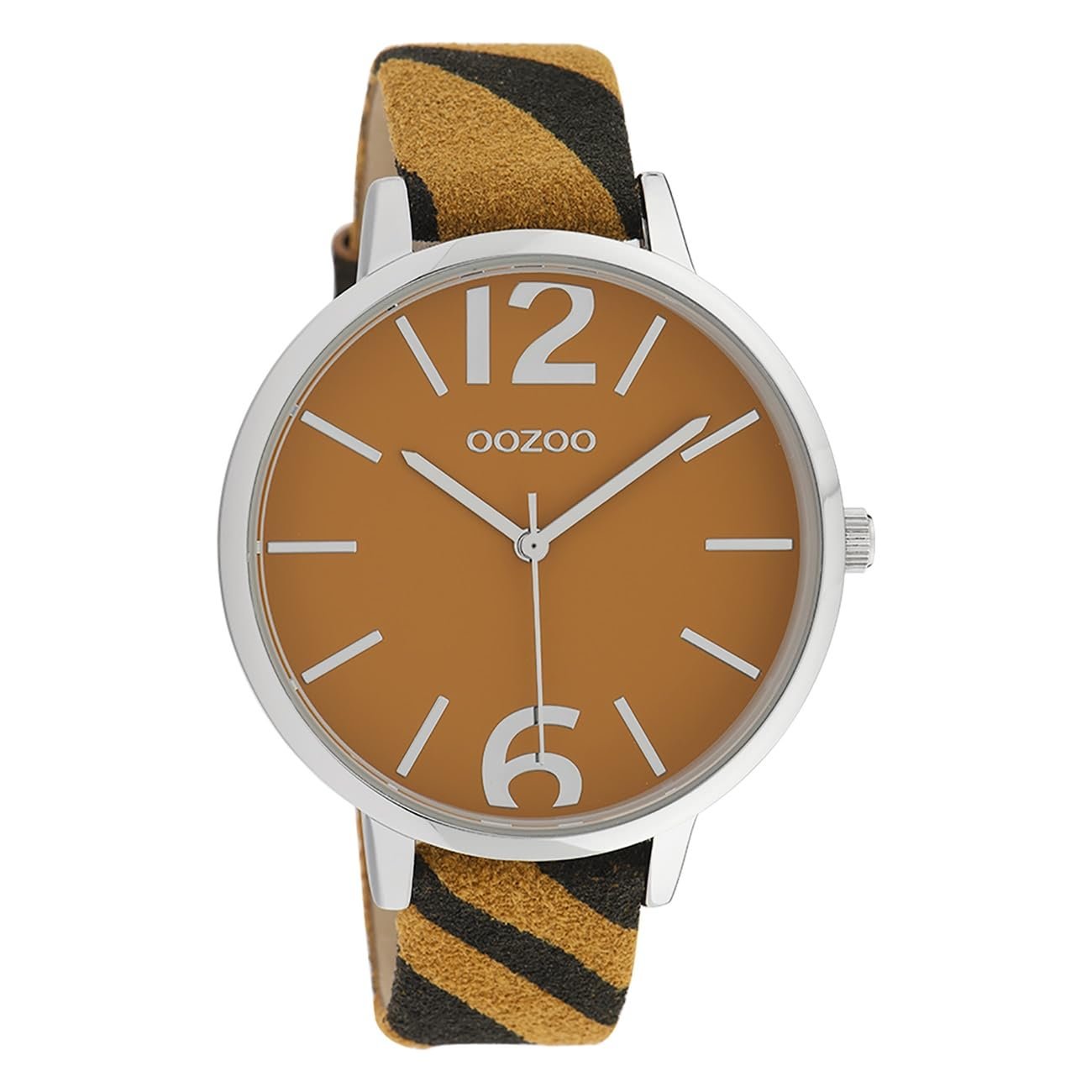 Женские часы Oozoo C10202 Кожаный ремешок под зебру, принт животное, цвета Африки 43 мм Коричневый, Серебристо-темно-желтый, Ремешок., фото №1 Женские часы Oozoo C10202 Кожаный ремешок под зебру, принт животное, цвета Африки 43 мм Коричневый, Серебристо-темно-желтый, Ремешок., фото №1