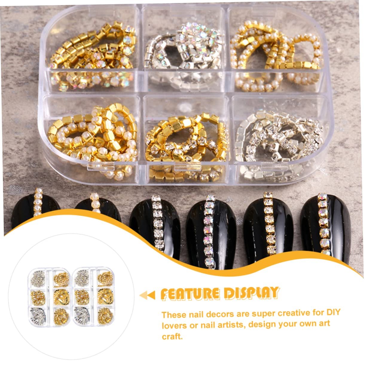 Ланцюжок для дизайну нігтів Healeved Boxen, прикраса, блискучі шарми для манікюру, фото №9