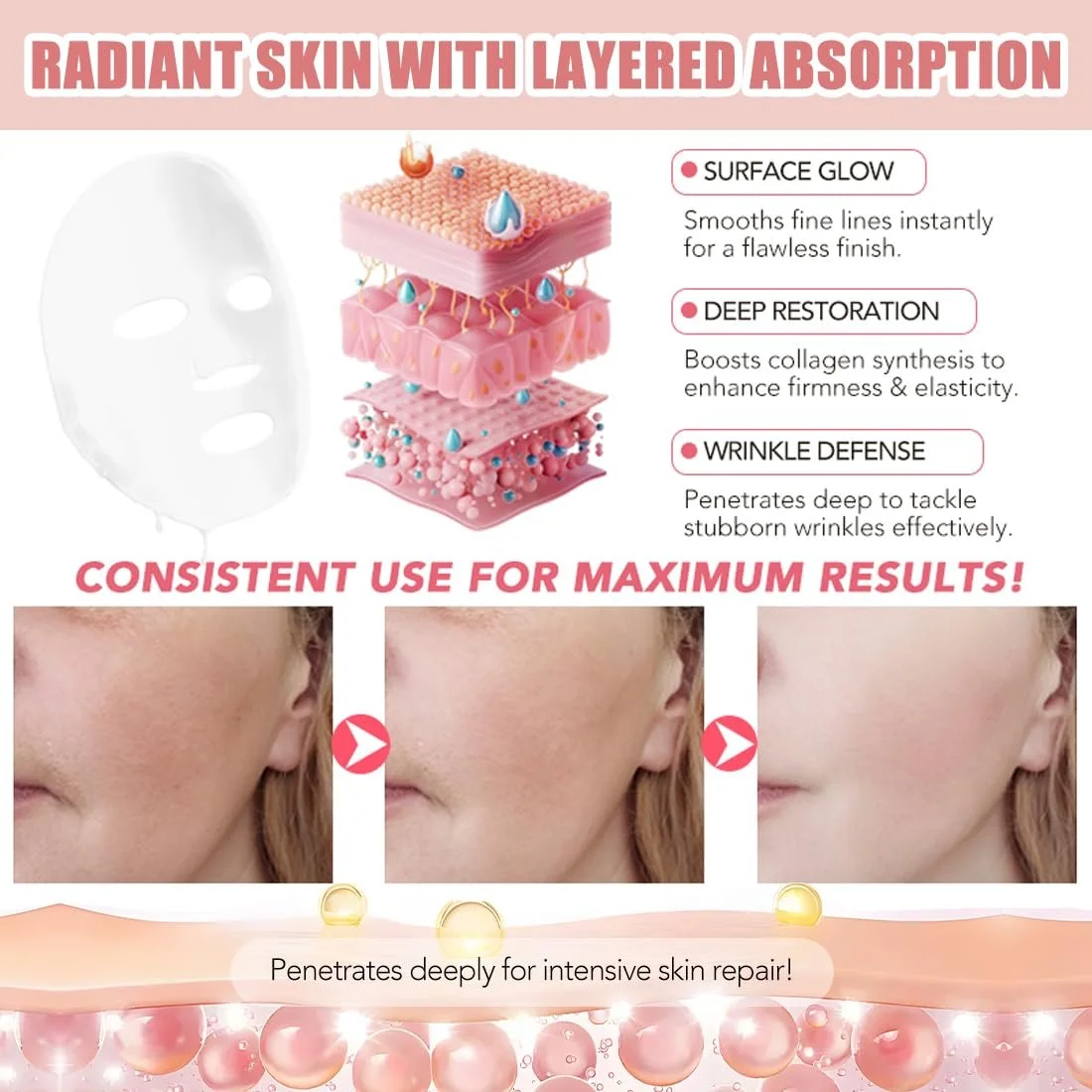 Ночная маска для лица с коллагеном, упаковка 2 шт., органическая маска для лица с коллагеном, ночная маска-пленка с коллагеном, эластичность и увлажнение, фото №6