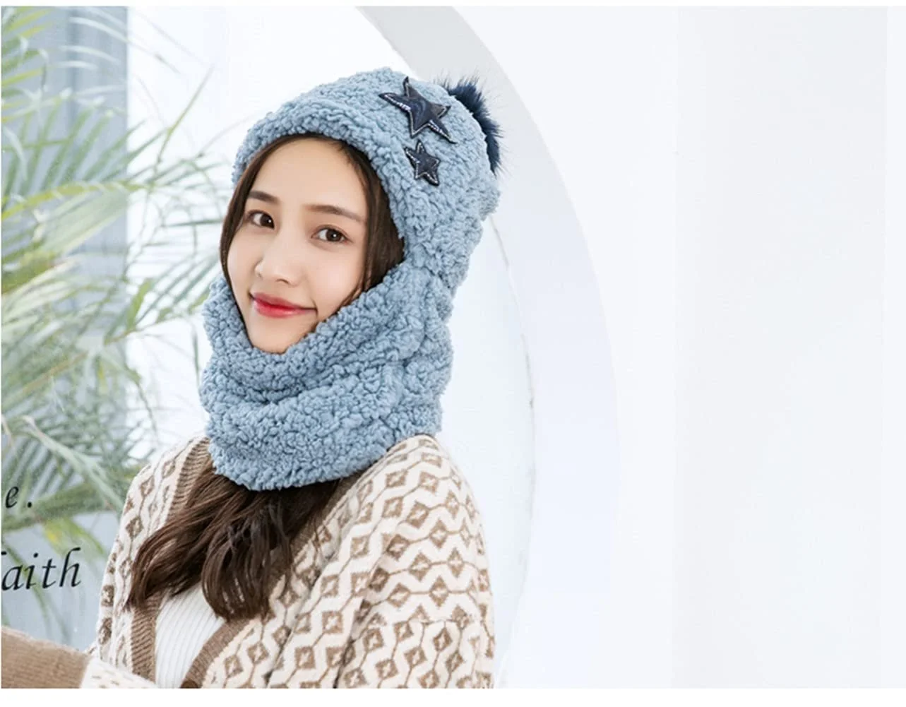 Дитяча шапка-шарф ITODA зимова плюшева з помпоном, фото №4 Дитяча шапка-шарф ITODA зимова плюшева з помпоном, фото №4