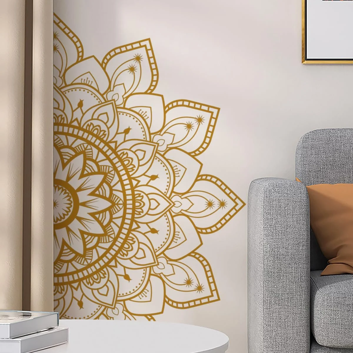 Наклейка на стіну Runtoo Велика половина мандали Лотос у стилі бохо Золотистий, фото №1