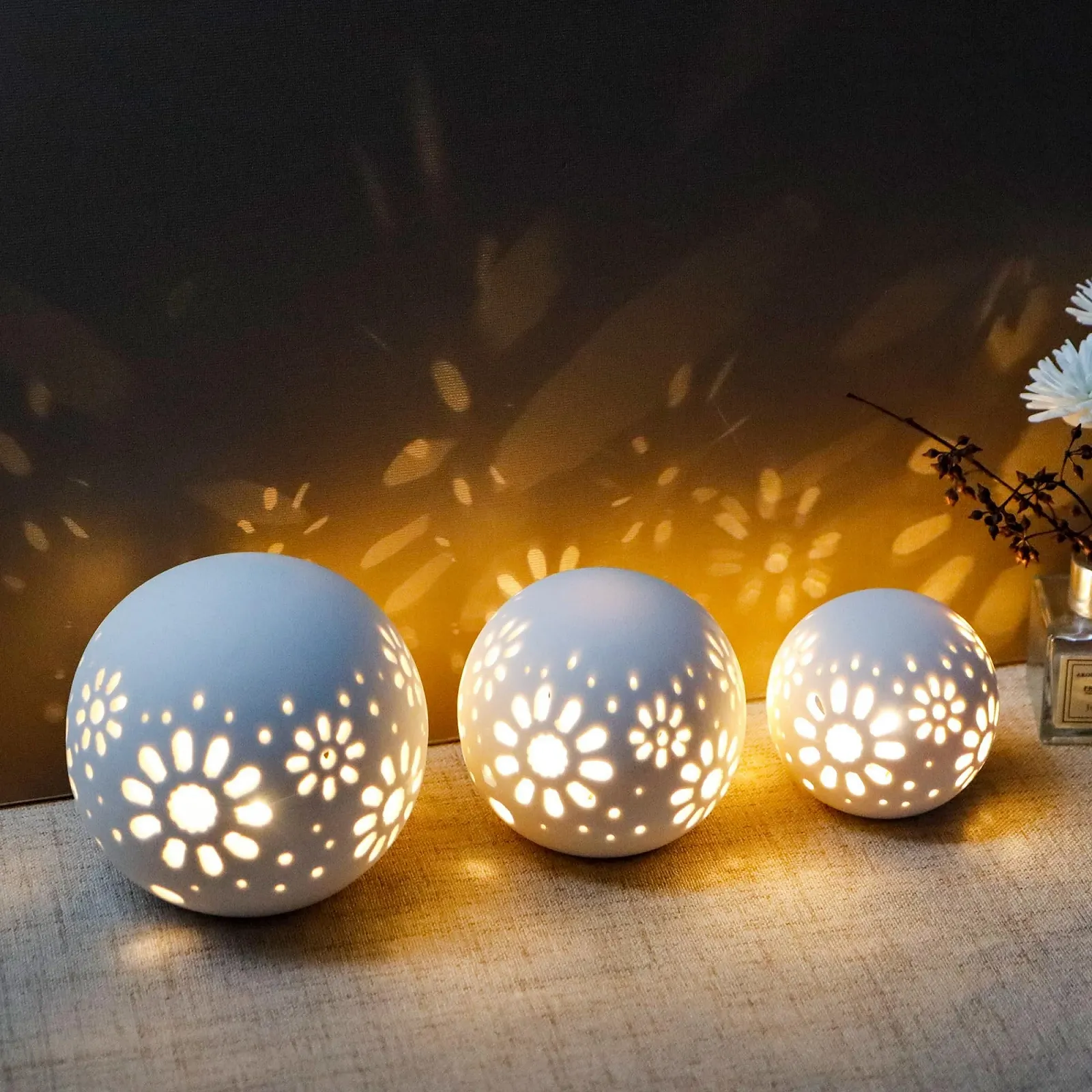 Настільні лампи JHY DESIGN набір з 3 шт керамічні висота 10 см на батарейках квітковий візерунок бездротові Egg, фото №5