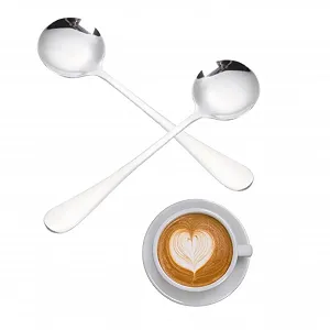 Набор из 2 круглых ложек из нержавеющей стали, столовые приборы, металлическая суповая ложка, десертная ложка, столовая ложка, полированная столовая ложка, суповая ложка с круглой головкой, можно мыть в посудомоечной машине - Фото 1