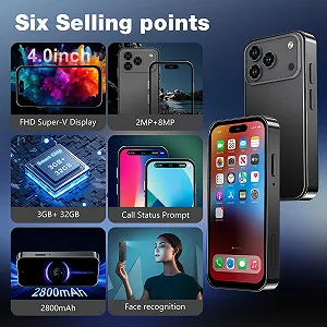Міні-смартфон 4.0 дюйма HD 3GB+32GB 4G Dual SIM Black synthetic.ua - Фото 1
