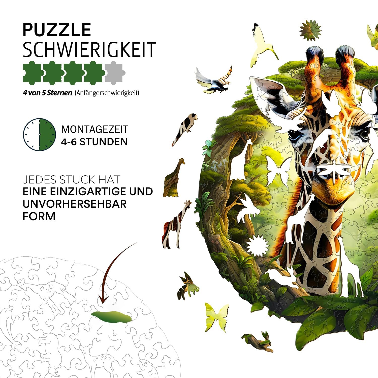 Деревянный пазл Jigfoxy Жираф L 34 x 31,4 см 260 элементов, фото №3