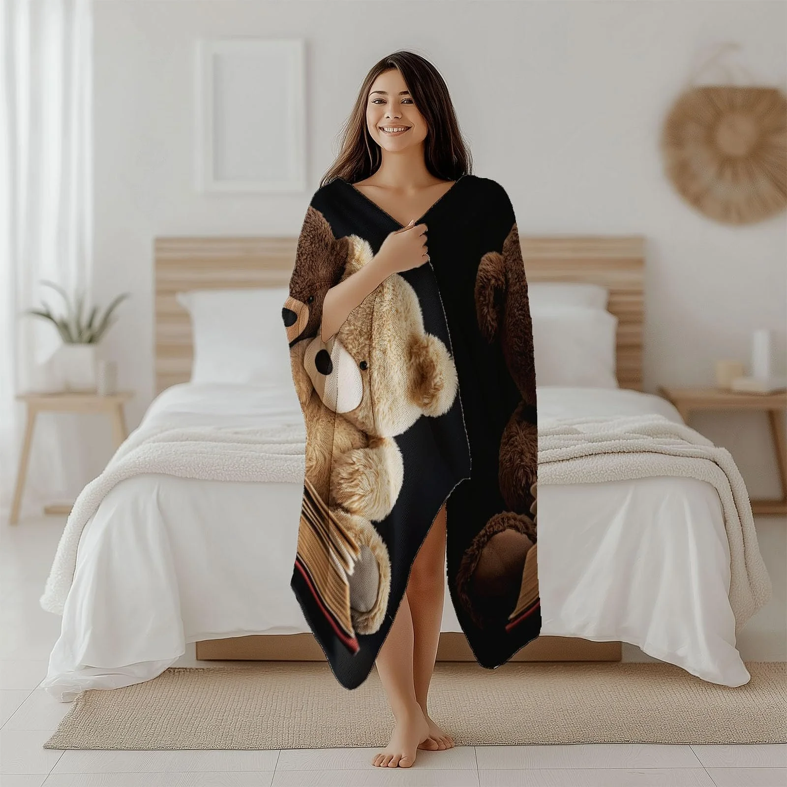 Плед Cuddly Для взрослых 3D Цветной Фланелевый Плед Шерпа Флисовый Плед Для взрослых 150 x 200 см Мягкий Плед из Микрофибры Теплый Плед Простой Мотив Плюшевого Мишки Легкий и Теплый Плед, фото №5