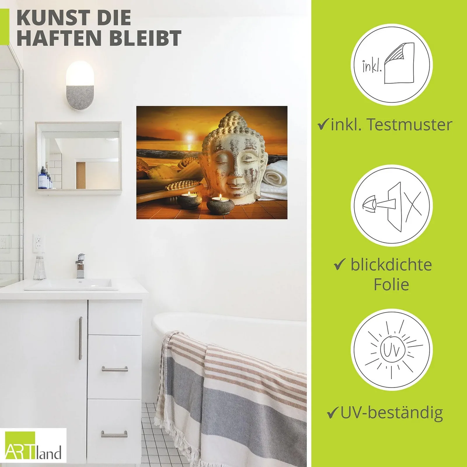 Наклейка на стіну ARTland T5OK Buddha Buddhism Zen Spa Wellness Relaxation вінілова плівка 60 x 45 см, фото №2