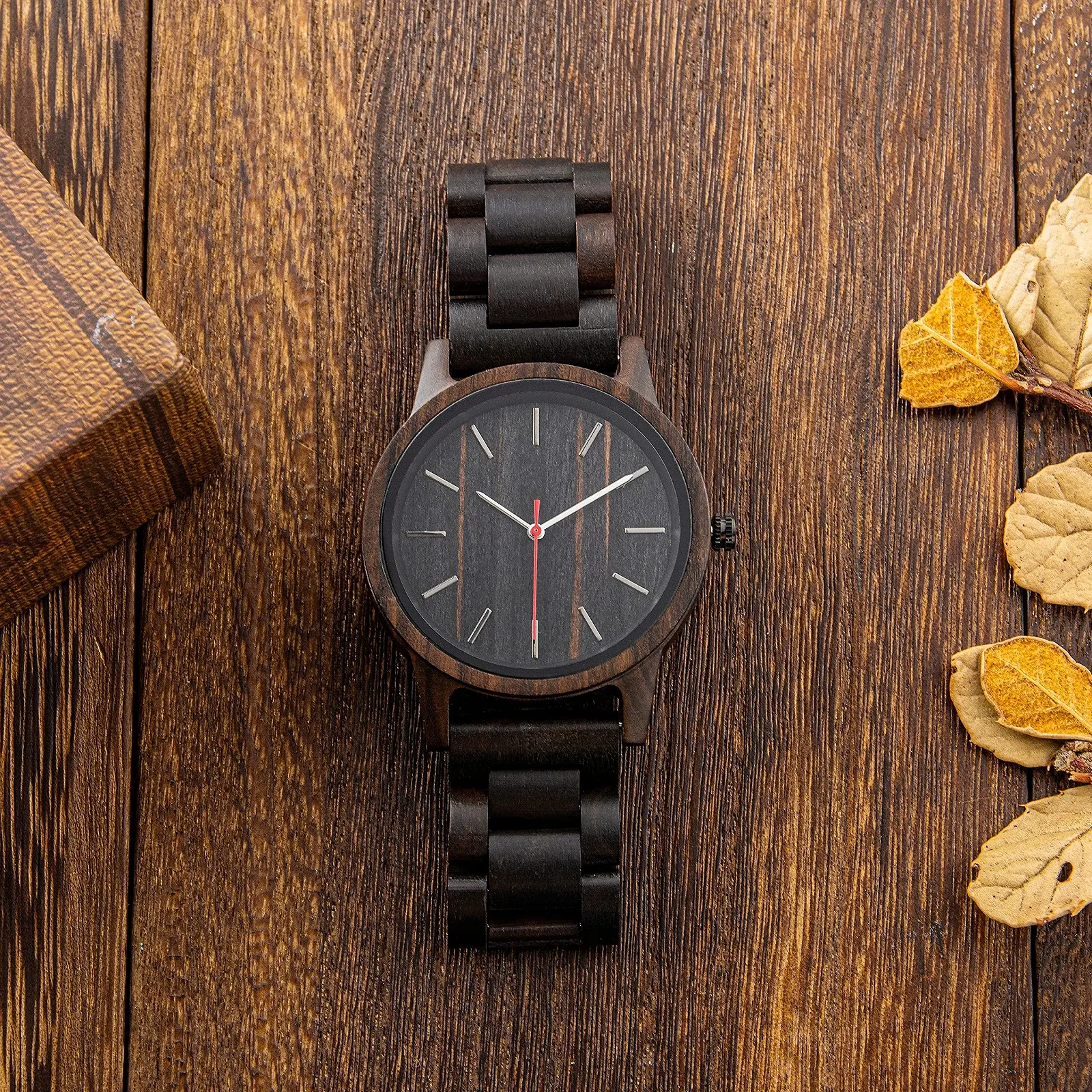 Дерев'яний Годинник LMWOOD Кварцовий Аналоговий Наручний Годинник з Гравіюванням, Сандалове Дерево, фото №3