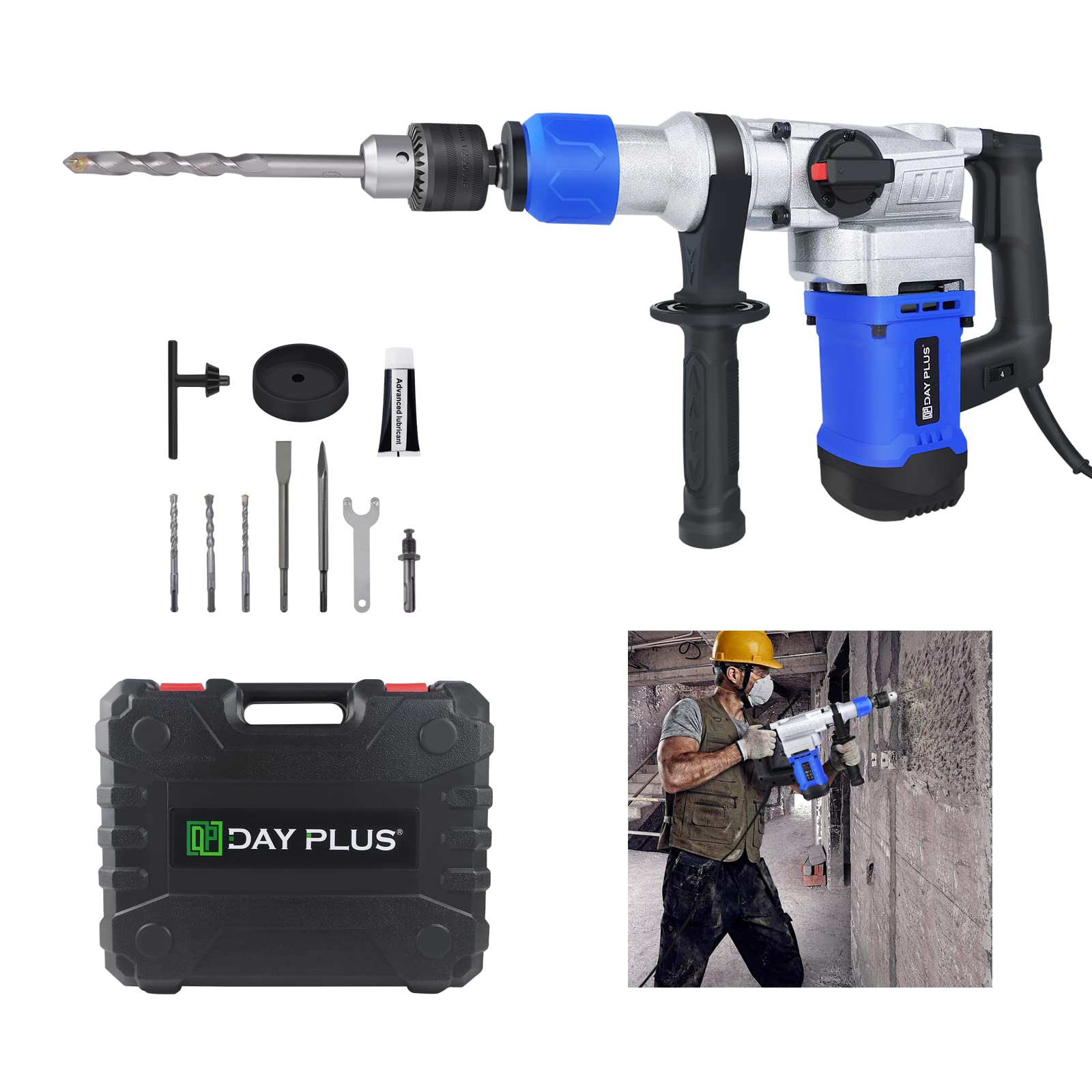 Перфоратор Потужність Інструмент 1080 Вт Дрилі Бетон Плитка Руйнівник Демонтаж 6Дж Ударостійкість Перфоратор 360° Поворотна Ручка Дерево Кам'яна кладка, фото №1