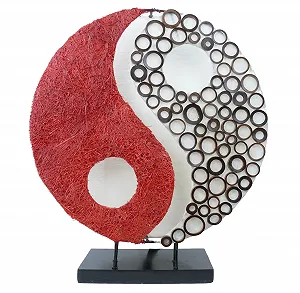 Настільна лампа Ying Yang Кругла, натуральні матеріали, діаметр 33 см - Фото 1