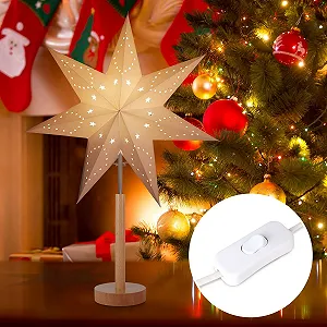 Настільна лампа SALCAR LED Christmas Star 3D Advent Paper Star Wooden Base E14 45 cm White synthetic.ua - Фото 1