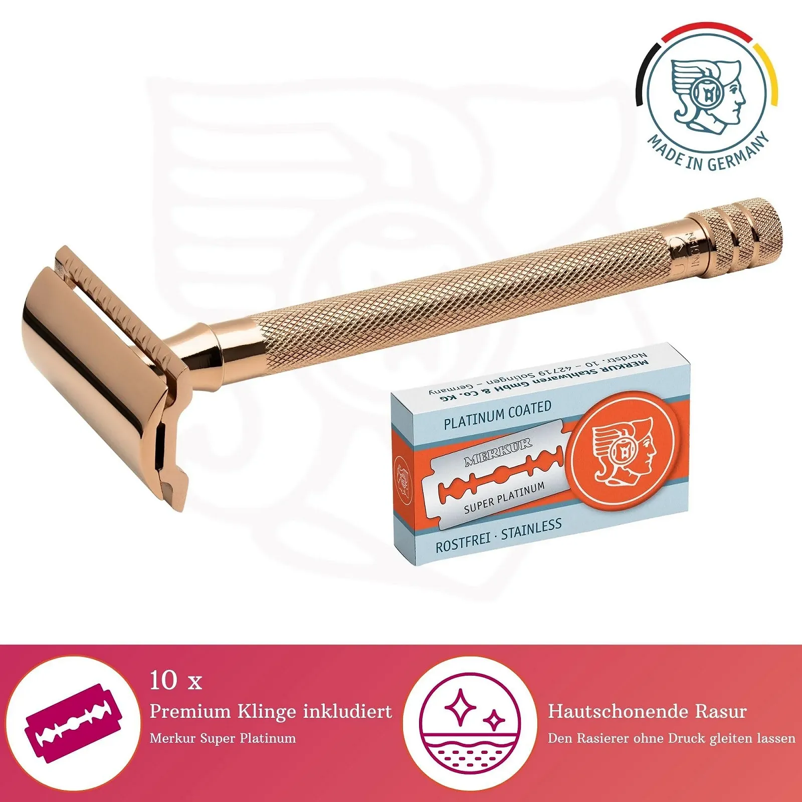 Т-образная бритва MERKUR 24G с 10 лезвиями Rose Gold, фото №4 Т-образная бритва MERKUR 24G с 10 лезвиями Rose Gold, фото №4