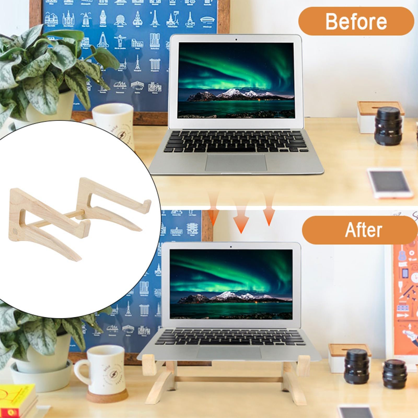 Подставка для ноутбука UI U & I Портативная и регулируемая подставка для ноутбука до 10-17 дюймов Дерево, фото №2