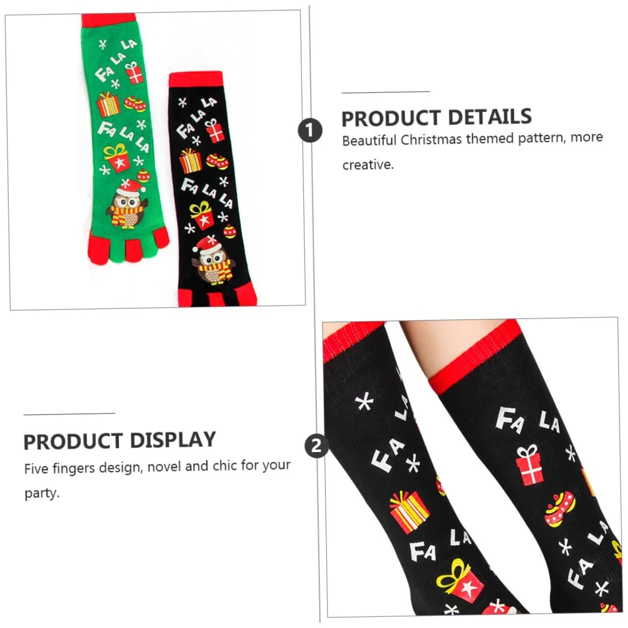 Носки с пальцами Healeved Рождественский пакет, 2 пары, Женские толстые хлопковые носки с рождественскими мультяшными мотивами, теплые дышащие носки для уютных зимних дней, фото №8