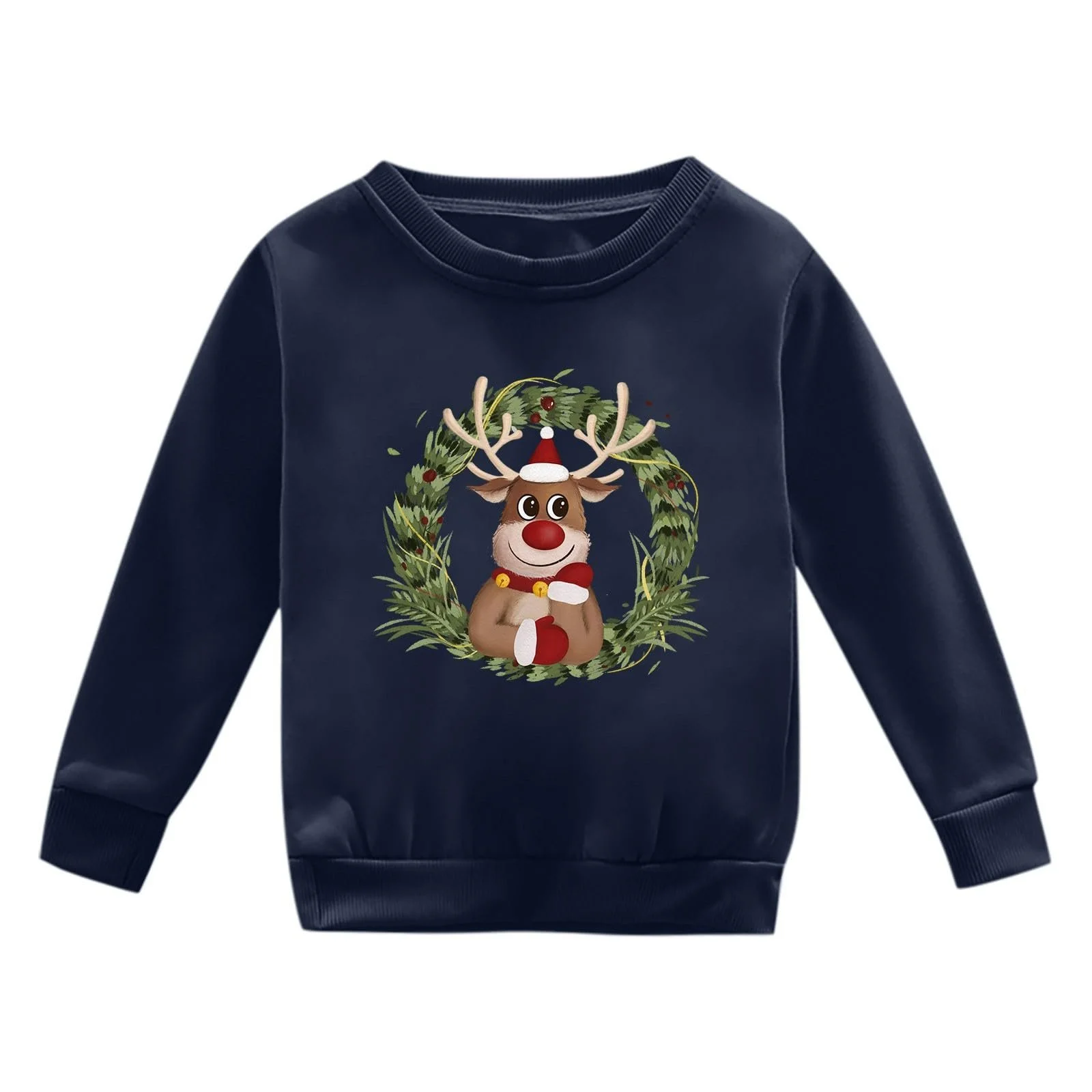 Джемпер для мальчиков, Рождественский узор, Длинные рукава, Осенне-зимний, Круглый вырез, Флисовая кофта с капюшоном, фото №2