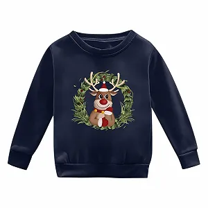 Джемпер для мальчиков, Рождественский узор, Длинные рукава, Осенне-зимний, Круглый вырез, Флисовая кофта с капюшоном synthetic.ua - Фото 1