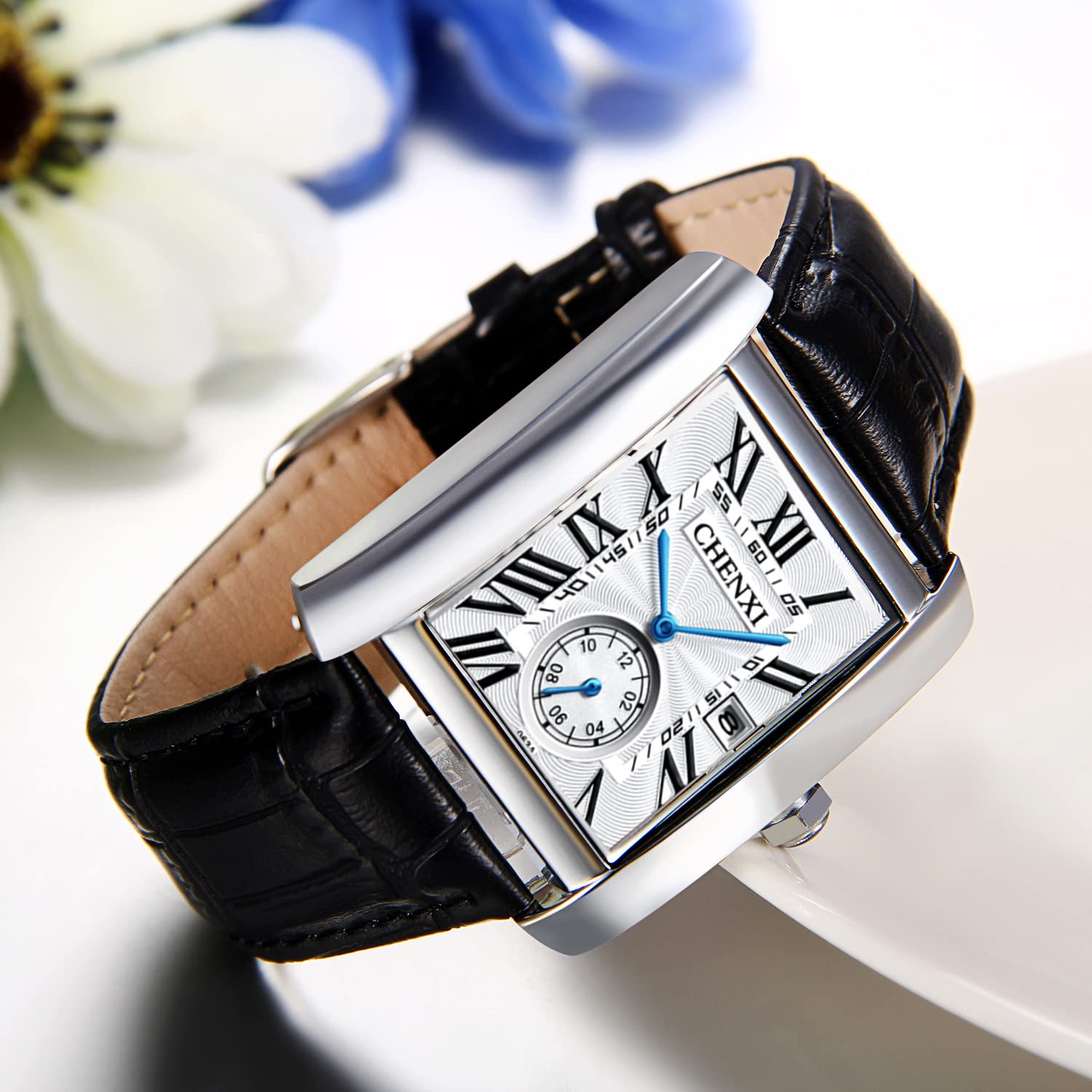 Чоловічий годинник JewelryWe Retro Аналоговий Кварцовий Римські цифри Шкіряний ремінець Чорний, Синій, Коричневий, фото №3