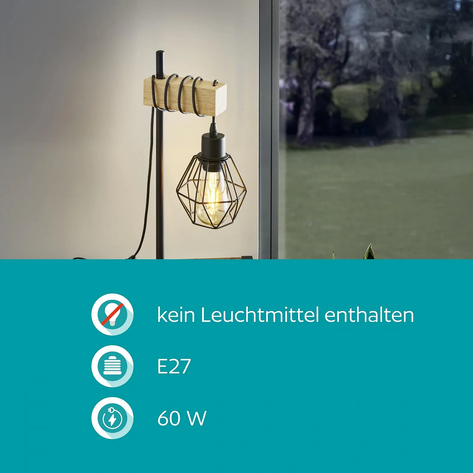 Настільна лампа EGLO Townshend 5 Сталь Дерево Чорний Коричневий E27, фото №5