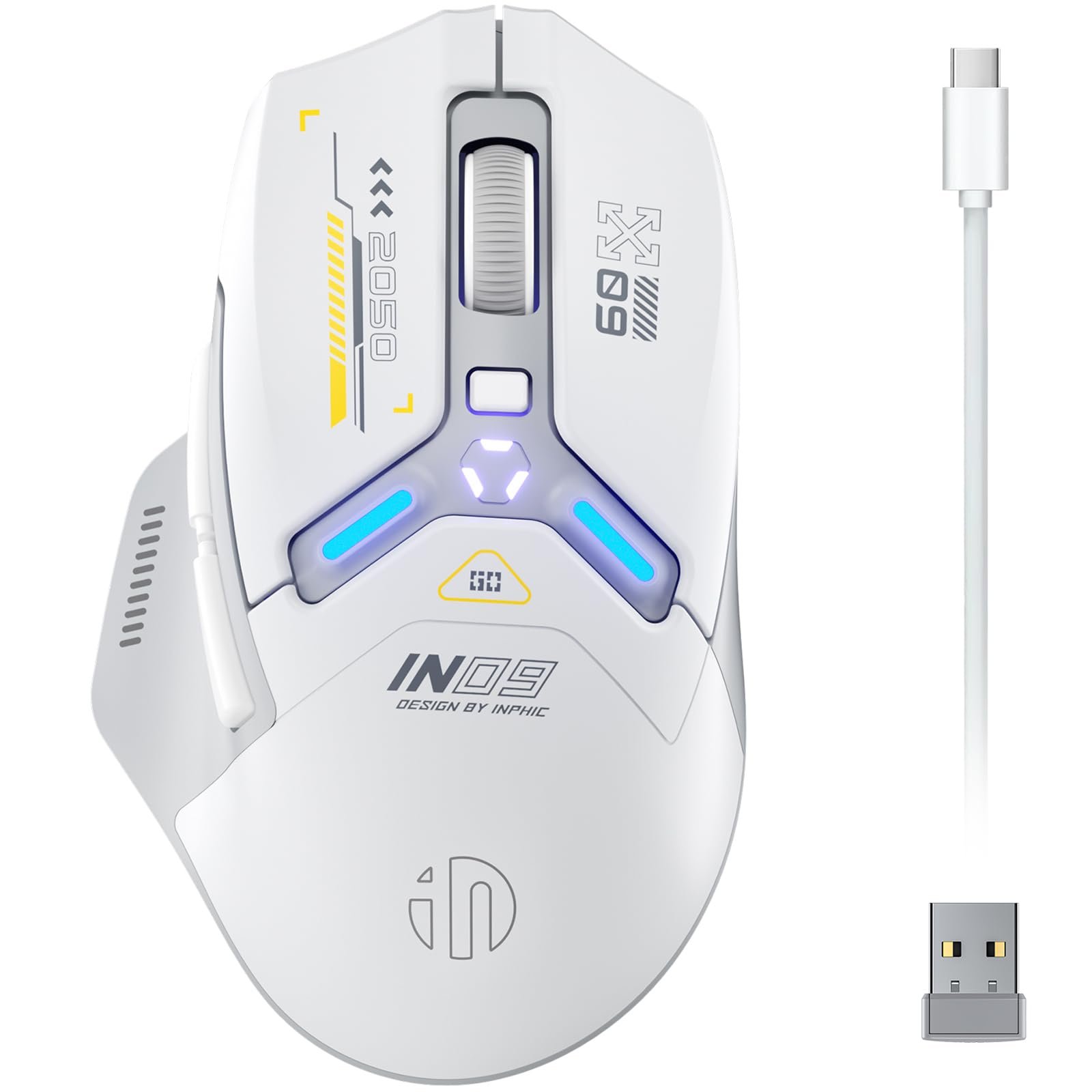 Миша Ігрова Бездротова inphic IN9 Tri-Mode 2.4G Wireless/Type-C Wired/Bluetooth, 10k DPI, Повністю Програмована, RGB Підсвічування, Перезаряджувана, фото №1