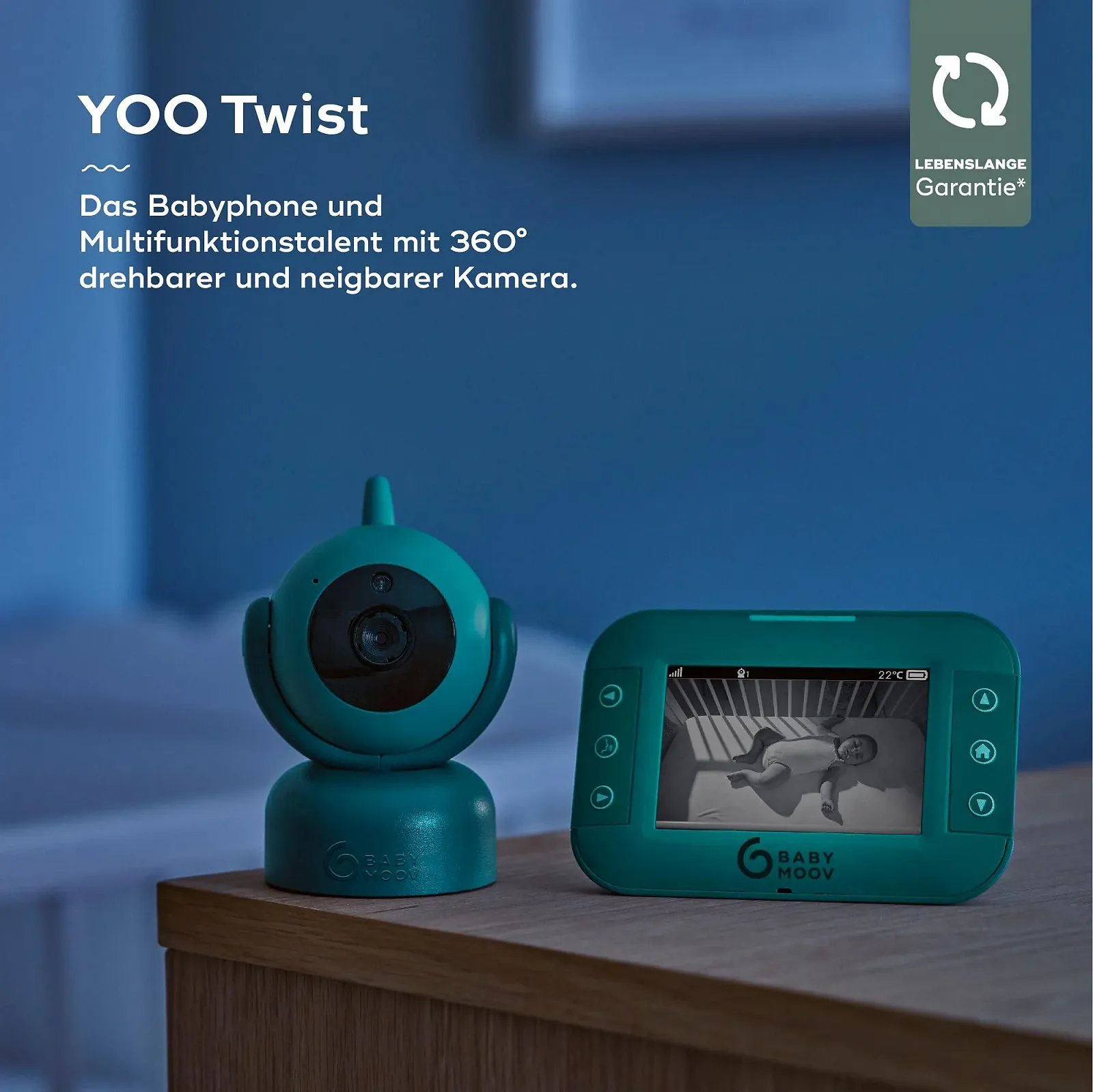 Відеоняня Babymoov YOO-Twist 3.5" екран, моторизована камера 360°, нічне бачення, 2x зум, фото №2