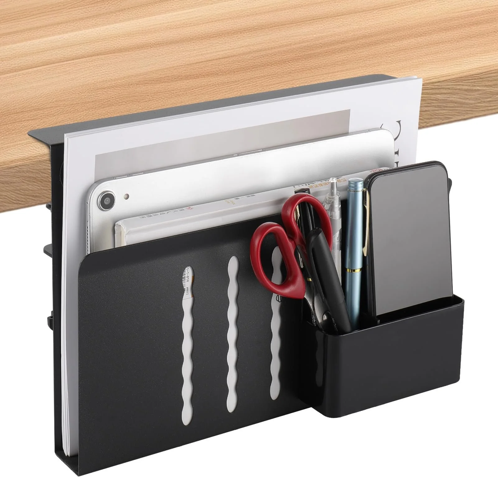 Настольный органайзер Держатель для ноутбука Боковое хранилище Регулируемый по высоте Под стол Боковое хранилище с магнитным держателем для ручек и отверстиями для охлаждения Черный, фото №1