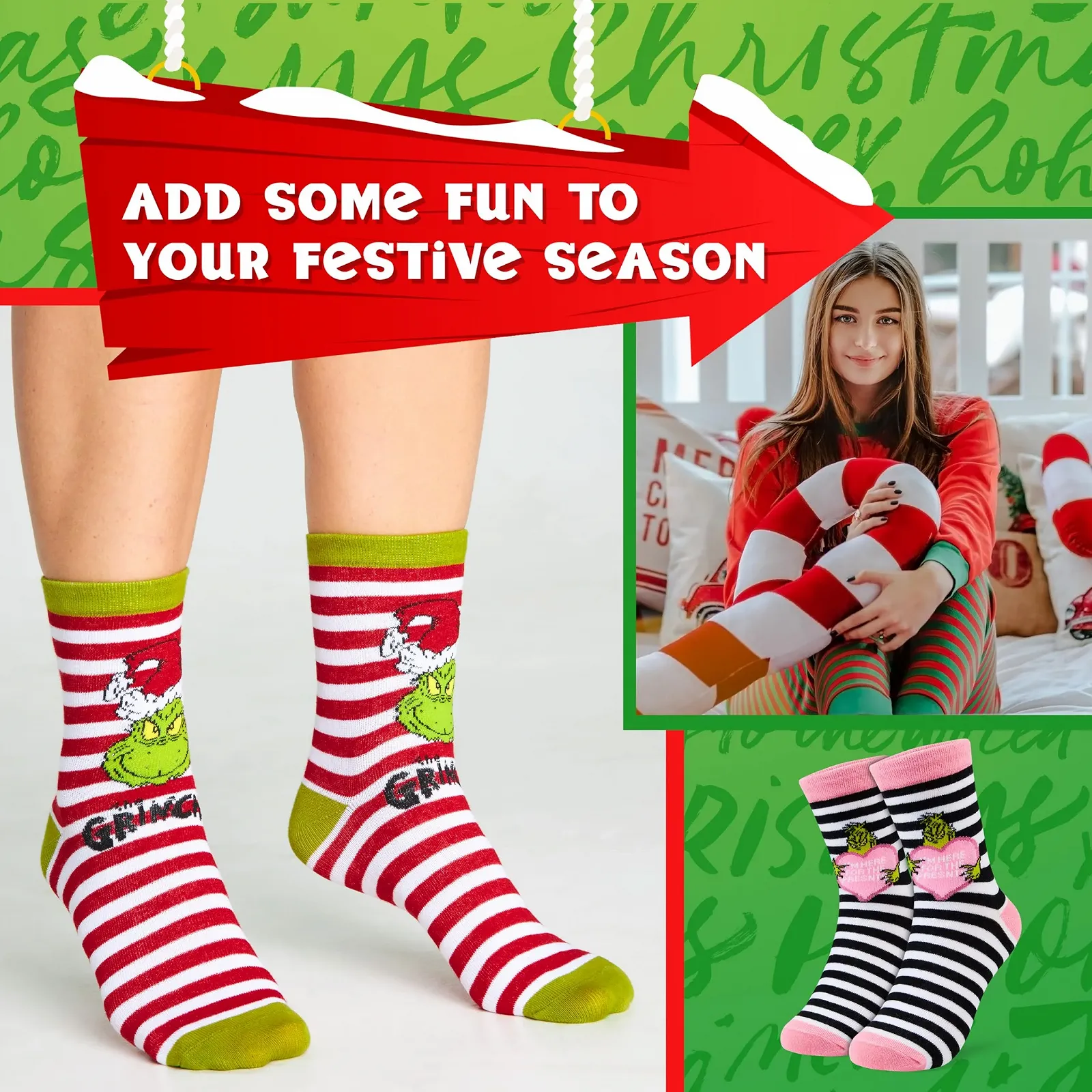 Жіночі шкарпетки до ікри Grinch, набір з 5 штук, червоні, фото №3