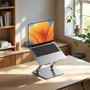 Регулируемая охлаждающая подставка для ноутбука с вентилятором, эргономичная подставка для планшетов, углеродистая сталь с USB охлаждением, нескользящая основа, совместимая с устройствами 10-17 дюймов synthetic.ua - Фото 1
