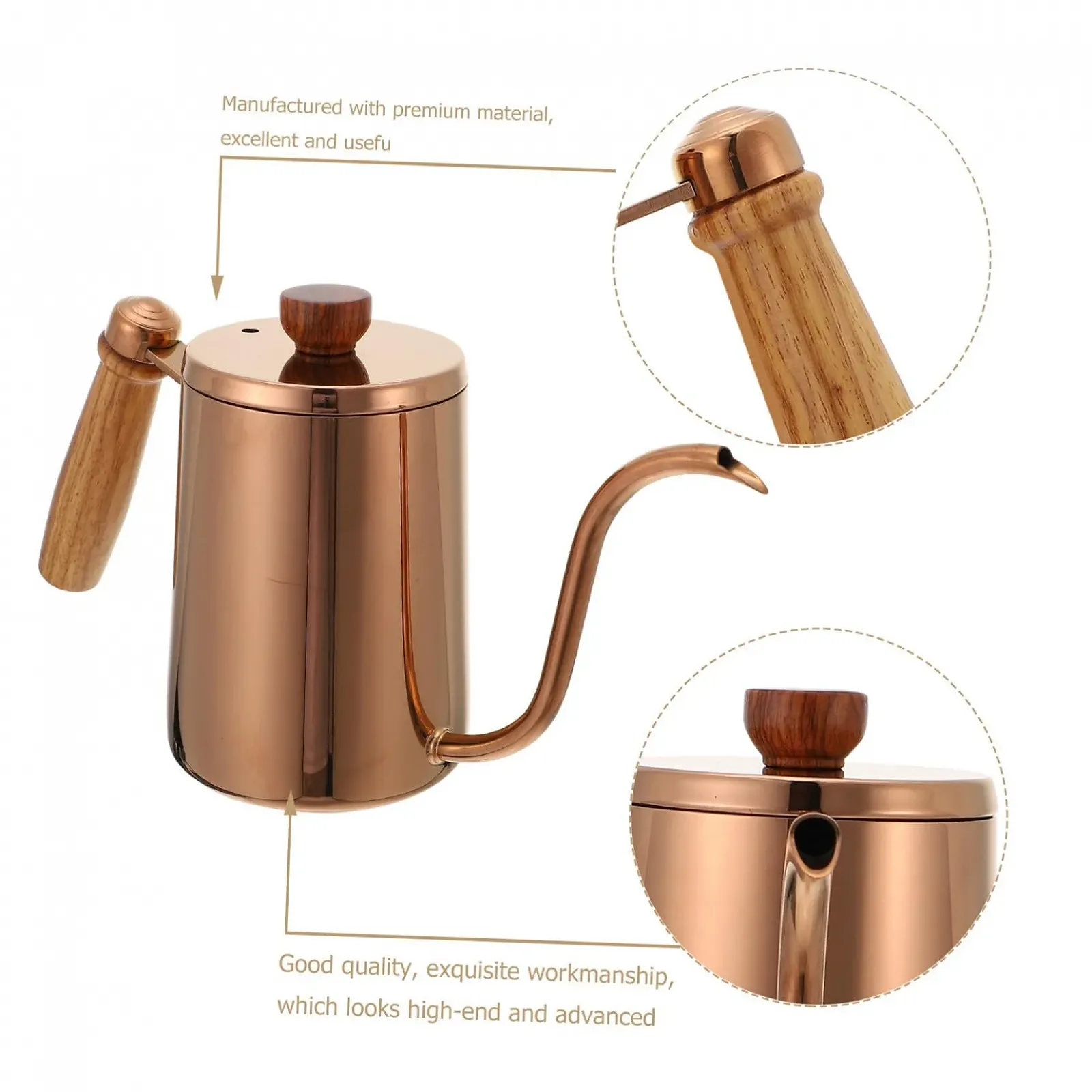 Кавник Ipetboom з нержавіючої сталі для заварювання кави, з довгим носиком, 600 мл, фото №6